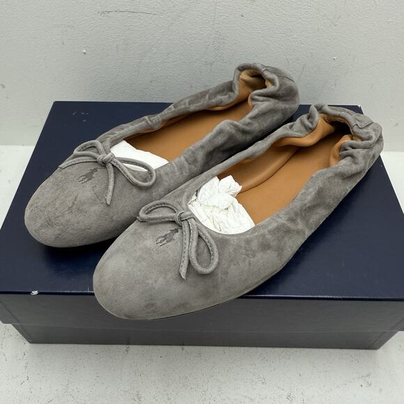 New Polo Ralph Lauren Suede Leather Ballet Flats Gray Women's